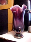 Rare 9 1/2" Fenton Iridescent PLUM OPALESCENT Stretch Glass Handkerchief Vase