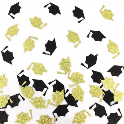 200PC Black Gold Grad Cap Graduation Confetti for Table Glitter Graduation Ha...