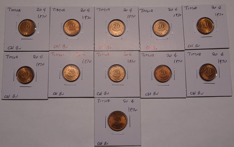 Timor (Indonesia) 11-pc 1970 CHOICE BU Lot *Majority FULL RED* (11 coins total)