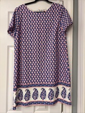 J. Crew Womens Paisley Blue White Red Print Shift Dress Size 12