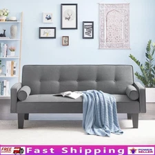 Convertible Futon Sofa Bed W/ Removable Armrests Couch Small Spaces Storage Gray