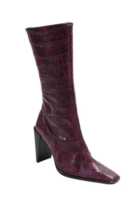 FX Fluxa Womens Embossed Leather Crocodile Print Zip Up Boots Pink Size 35 