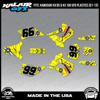 Graphics Kit for Kawasaki KX85 KX100 UFO Restyle 2001-2013 Predator - Yellow
