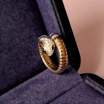Black Onyx Snake Ring Gold Vermeil Luxury Handcrafted Jewelry 14k Gold Plated