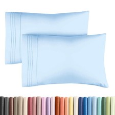 2 Pack Queen Size Pillow Covers, Luxury Hotel Style, Stain Resistant, Blue
