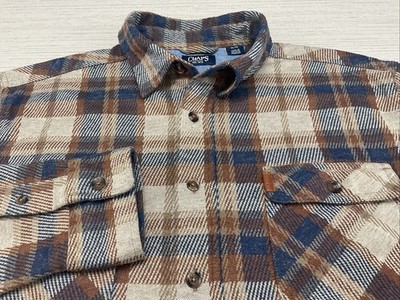 Chaps Est 1978 Men's XL Brown/Blue Plaid Button Down Shirt Double Pocket