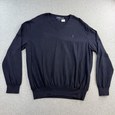 Polo Ralph Lauren Sweater Mens XL Navy Blue V Neck Pima Cotton Pullover Classic