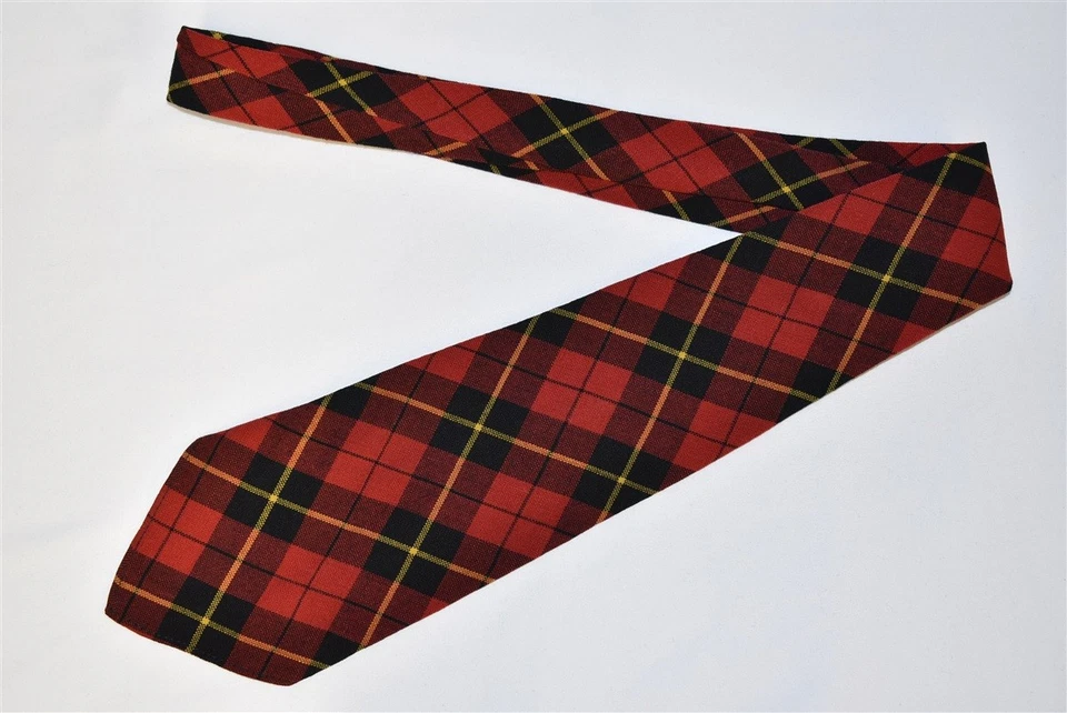 复古 60 年代羊毛格子红色黑色黄色鞑靼 MELBROKE 男式领带 — 第 2/4 张图片