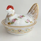 VTG Westmoreland Charleton Hen On Nest Milk Glass Hand Painted Roses Rooster
