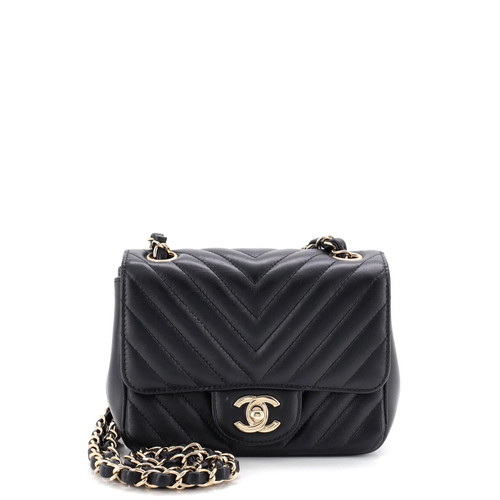 Chanel Square Classic Single Flap Bag Chevron Lambskin Mini