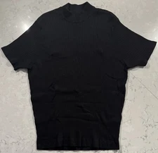 ZARA Black Ribbed Mock Neck Short Sleeve Top Mens XL Stretch Slim Fit T-Shirt