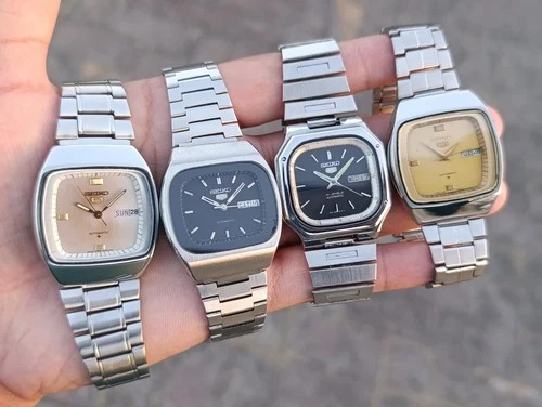 Vintage Lot of 4 Men's SEIKO 5 TV Automatic Day-Date SS Japanese Wristwatches