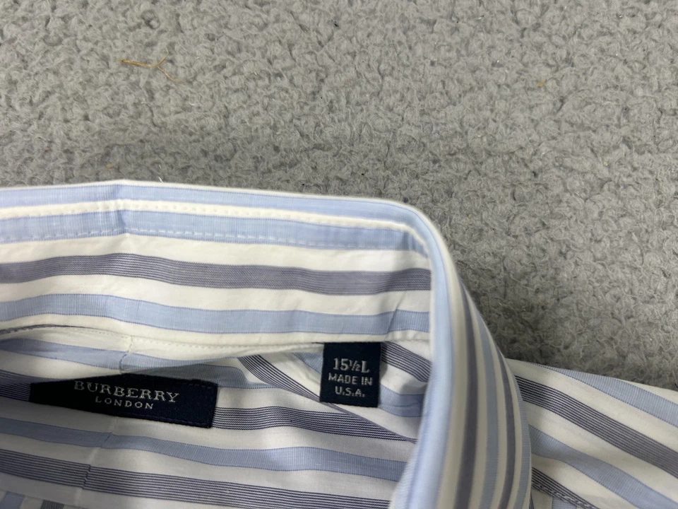 Camisa Burberry London Para Hombre 15 1/2 Grande Azul Blanco Rayas EE. UU. Puño Francés Foto 4 de 4