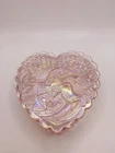 FENTON Pink Iridescent Carnival Glass Hummingbird Heart Shaped Trinket Box