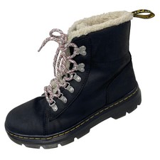 Dr. Martens Mens Combs W Boots Sz 10 Black Leather Faux Fur Lined Utility 8-Eye