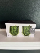 Viski Aurora Double-Walled Tumblers, Modern Lowball Cocktail Glasses, Green