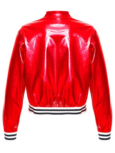 Kids Girls Long Sleeve Outerwear Zipper Closure Striped Edge Bronzing Jacket - Picture 96 of 122