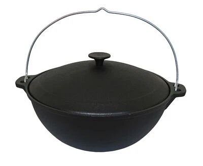 RUKAUF Kazan Hierro Fundido con Tapa y Plancha 10 L Litros Wok Kazan Caldera Olla Camping