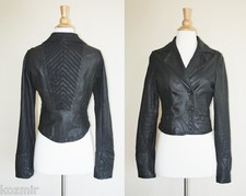Joie Leather Jacket S Double Breasted Embellished Back Boho Crop Moto Blazer