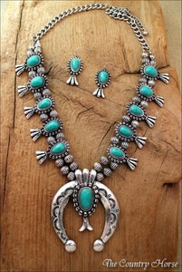 Beautiful-Squash-Blossom-Necklace-Set-Antiqued-Silver-Turquoise-Gypsy-Cowgirl