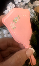 Vtg MCM Tiny Pink BABY BRUSH Handpainted Blue Floral Celluloid Plastic 5" Doll