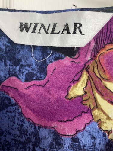 Vintage Winlar Kaftan Einheitsgröße Einheitsgröße Muumuu lebendige Blumen rosa marineblau lila seidiges Gefühl - Bild 2 von 5