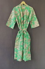 Indian Green Floral Cotton Robes Long Kimono Sleepwear Night Kimono Robes US