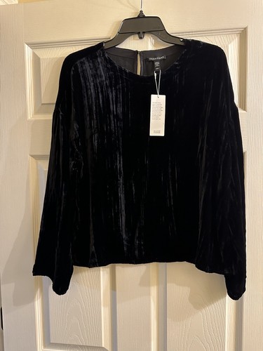 NWT Eileen Fisher Black Velvet Round Neck Box Top Blouse Medium