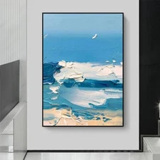 Hand Painted Abstract Oil Painting Living Room Modern Simple Abstract Blue Sea