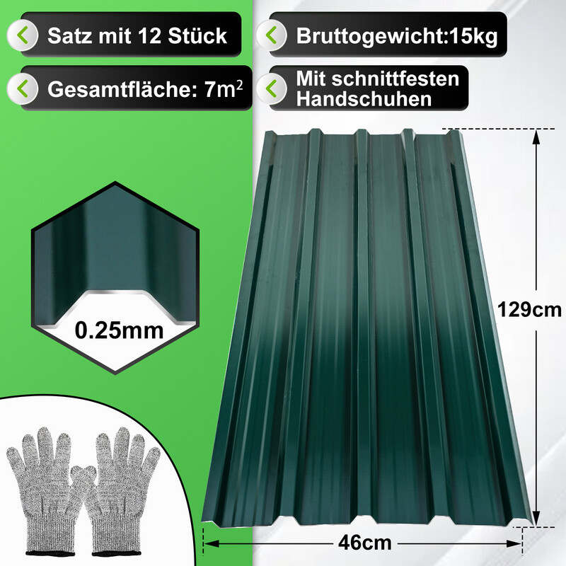 Tidyard Dachpaneele 12 Stück - 100x36cm Profilblech Silber Pulverbeschichtet