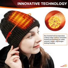 Heated Hat, Electric Winter Heated Beanie Hat w/ 7.4V Rechargeable Battery Black