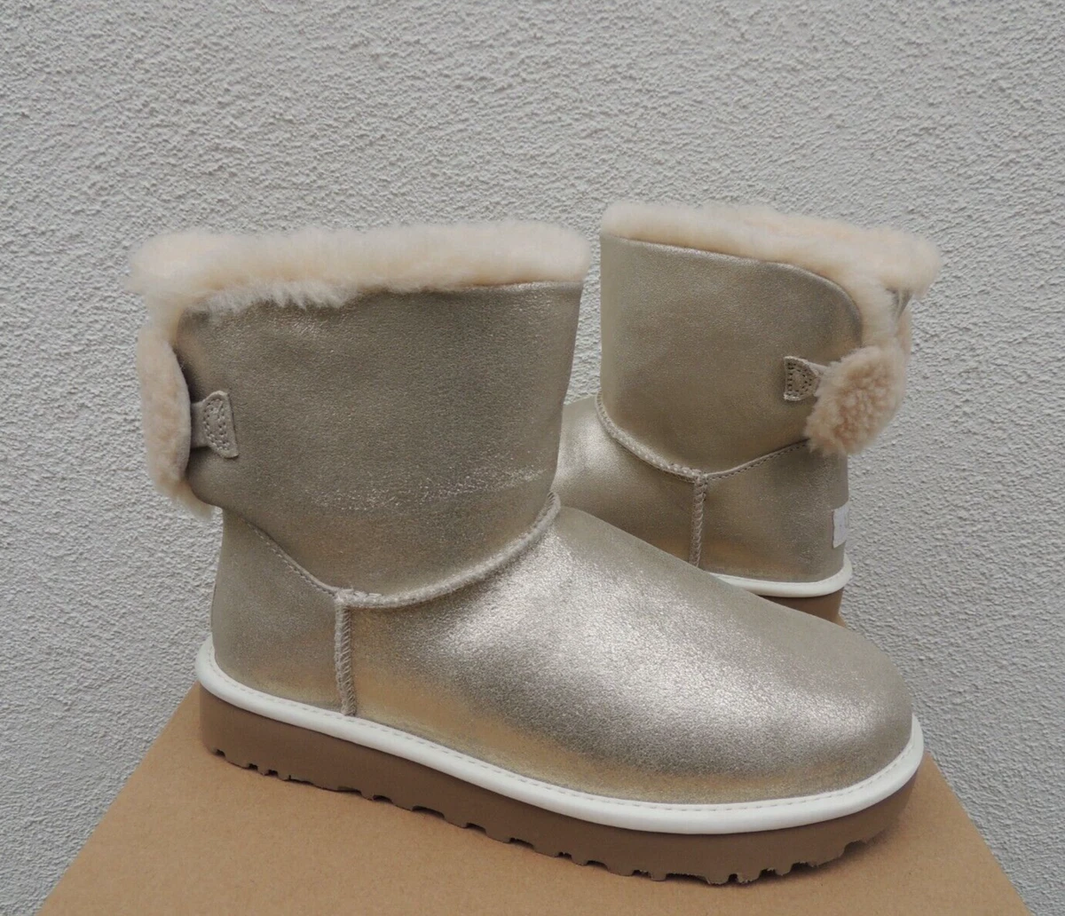 UGG PLATINUM ARIELLE SPARKLE FUR BOW SUEDE SHEEPWOOL BOOTS US 7 EUR 38 NIB