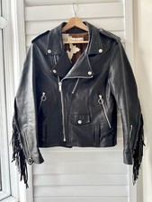 Golden Goose Deluxe Leather Jacket Black Zipped Biker Small Detachable Fringe