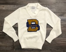 Vintage Letterman Bristol Products Off White V Neck Sweater Womens Small