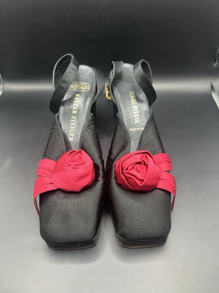Walter Steiger Negro Tacones Bloque Rojo Rosa Talla 6.5 Mujer Correa de Tobillo Arte para Usar Foto 2 de 4