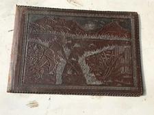 LEATHER PORTFOLIO VINTAGE medieval book cover art ITALY folio embossed binder