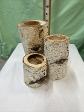 3 Rustic Bark Real Wood Candle Holders