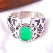 Emerald Oval Cut Gemstone With 925 Sterling Silver Ring For Men's #A295 *