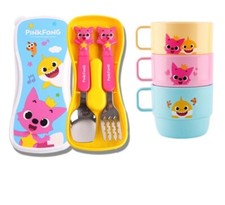 Pinkfong Training Cup 3pc  Training Fork Spoon Case Set Feeding Kids Baby