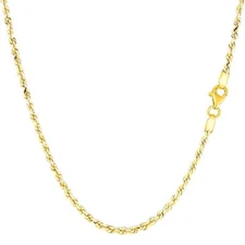 10k Yellow Real Solid Gold Diamond Cut Rope Chain Necklace, 2.0mm, 22"