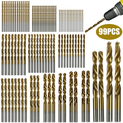 99Pcs Twist Drill Bit Set High Speed Steel Titanium Coated Drill Bit ...