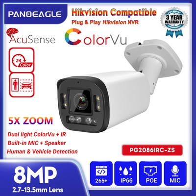 Hikvision Compatible ColorVu + IR 8MP 5X Zoom MIC + Speaker Dual light IP Camera