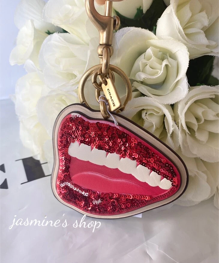 Coach X Tom Wesselmann Lips Bag Charm Leather Keychain Fob NWT