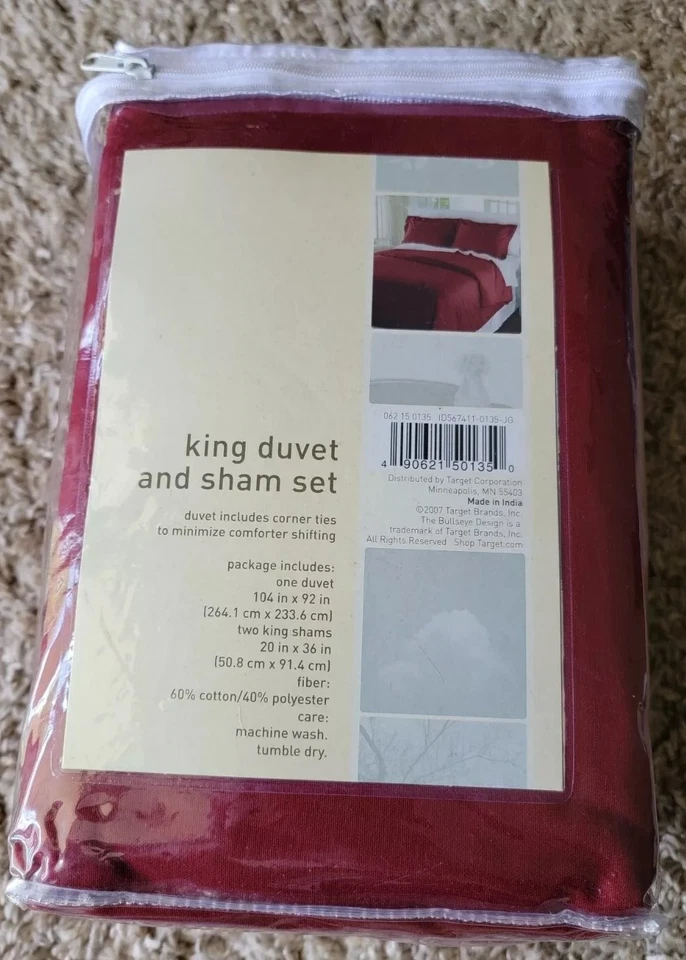 Target Home King 被套和假发带角落领带床套装勃艮第红色 全新  — 第 4/4 张图片