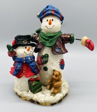 Snowman And Child Glitter Hats Poly Resin Adorable Christmas Winter time