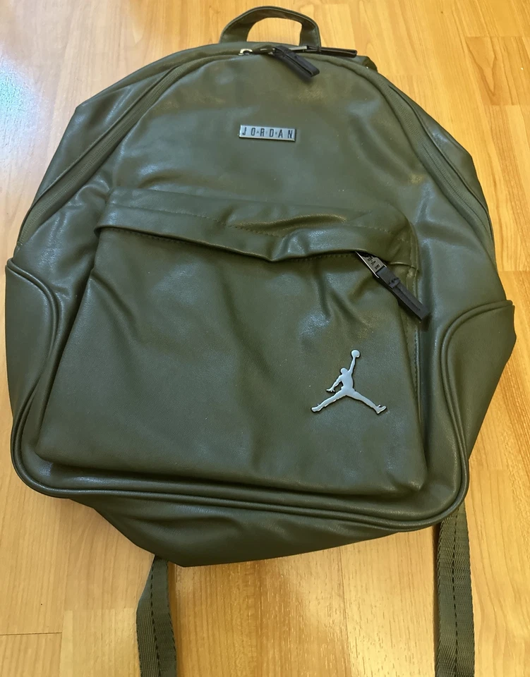 Jordan Regal Air Olive Green Faux Leather Unisex 13" Laptop Backpack - Image 2 of 4