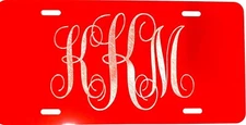 Engraved Custom Personalized Monogram Diamond Etched License Plate Alum Car Tag