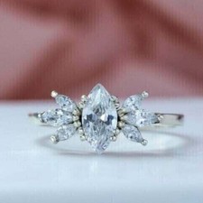 2Ct Marquise Lab Created Solitaire Engagement Wedding Ring 14k White Gold Plated