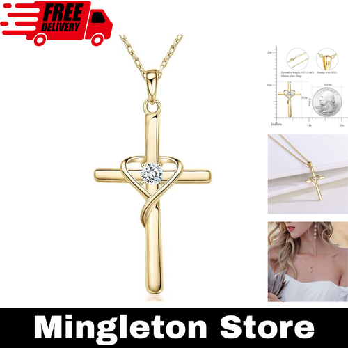 AmorAime 925 Sterling Silver Cross Necklace for Women Men 5A CZ Birthstone Neckl