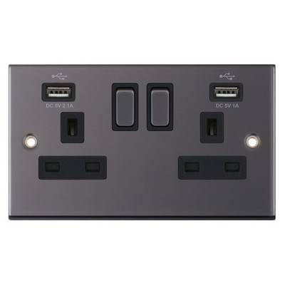 2 Gang 13 Ampere Steckdose mit 2 x USB Ports SP - geschaltet 2 Blenden 2 Gang Platte